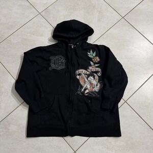 Betty Boop Hoodie Womens Black 2X Punk Graphic Grunge Full Zip Drawstring Y2K